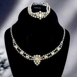 Vintage Art Deco Rhinestone Necklace and Bracelet Set